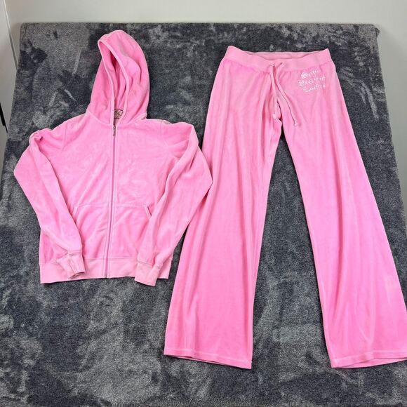Vtg Juicy Couture Tracksuit Velour 2 Piece Set Flare Pants Embellished M/L USA - Picture 1 of 16